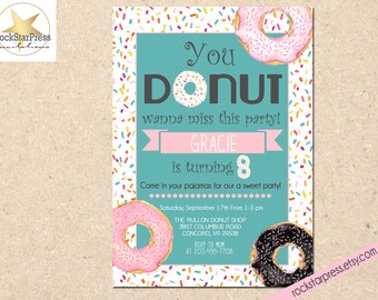 Donut birthday invitation, girl birthday invitation, doughnut party invitation, girl birthday invite, turning 8 birthday invitation _1303