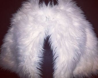 Wrap Over Faux Fur Capelet With Crystal Closure ( Plus Size )