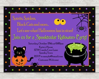 Kid's Halloween Party Invitation - Printable File or Printed Invitations