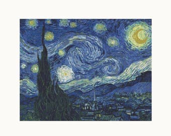 Cross Stitch Kit The Starry Night by Vincent van Gogh, Landscape Cross Stitch, Embroidery Kit, Needlework DIY Kit (VGOGH07)