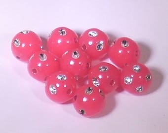 10 Pearl acrylic rhinestone round 10mm Fuchsia