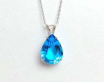 Blue Topaz Necklace Sterling Silver 925/ Sterling Silver Blue Topaz Necklace/ December Birthstone/ Gemstone Necklace/ Genuine Blue Topaz