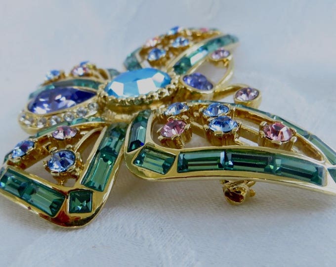 Vintage Nolan Miller Butterfly Brooch, Glamour Collection, Swarovski Crystal Stones, Butterfly Jewelry