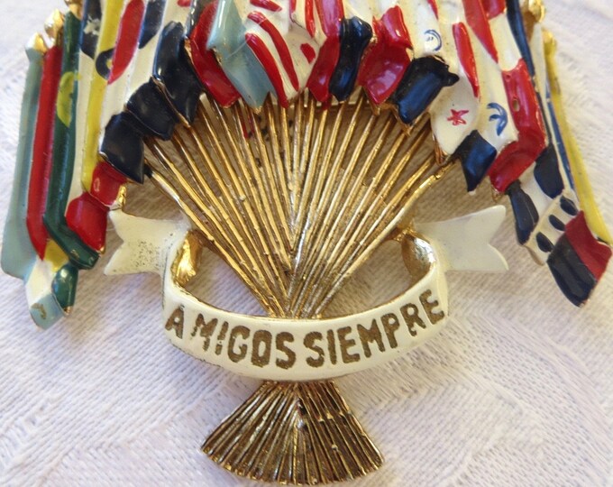 Coro WWII Brooch, Emblem of the Americas, Amigos Siempre Pin, Brunialti Book piece, Vintage Military Jewelry