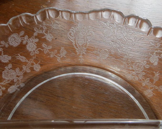 Cambridge Glass Rose Point Divided Dish, Vintage Etched Glass, Candy Dish, Serving Plate, Elegant Depression Glass