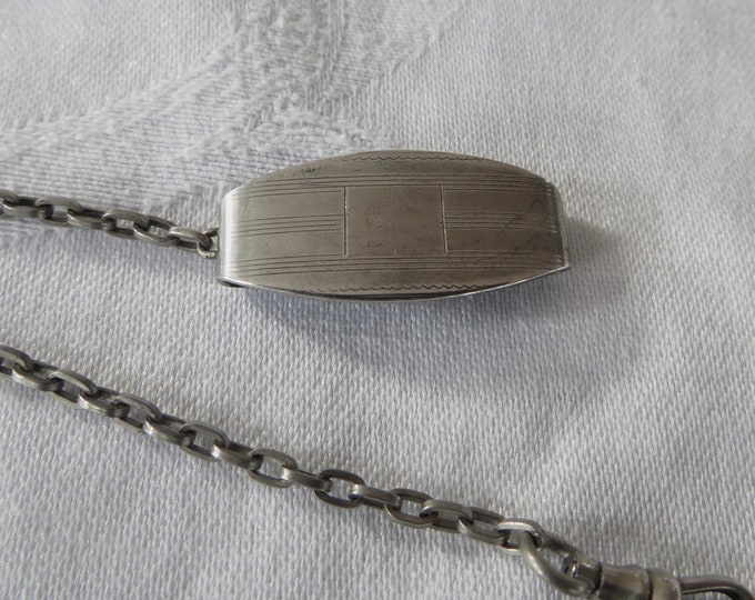 Vintage Sterling Watch Fob, Art Deco Silver Fob, Belt Clip with Chain, Antique Pocket Watch Fob, Signed JHP