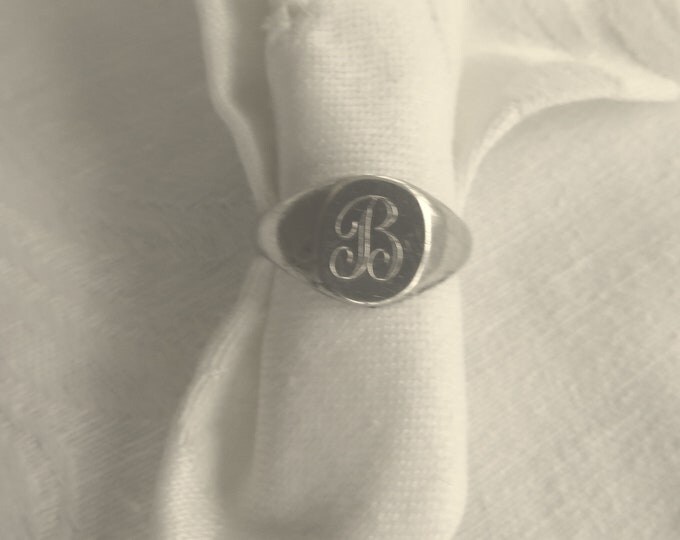 Vintage Sterling Signet Ring, Monogrammed Initial B, Old English Script, Size 5 Ring, Vintage Initial Jewelry