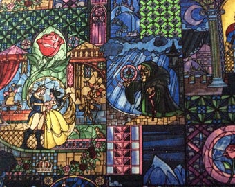 Disney Beauty & the Beast Stained Glass Fabric - Cotton Fabric Sold by the Yard
