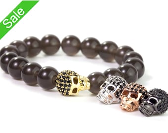 30% OFF, Black CZ Pave Skull Beads, Skull Head Beads,Skull Charms for Bracelet,Cubic Zirconia Pave on Copper,13x10x7mm,Pkg of 1 PC, B120.P01