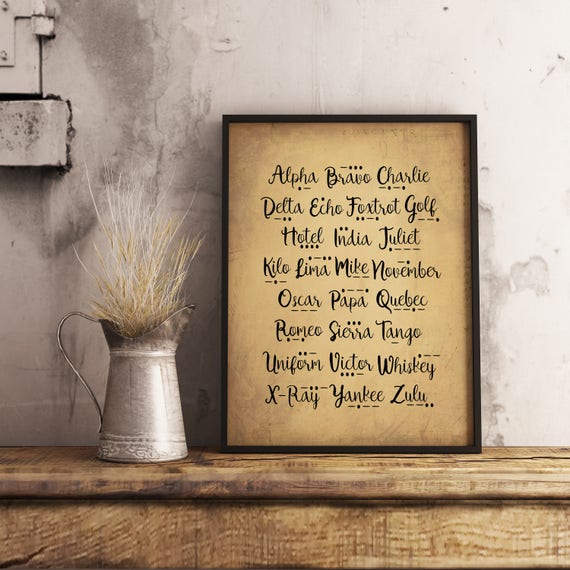 Alpha Bravo Charlie art print Military Alphabet Code print