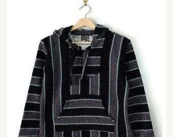 ON SALE Vintage Baja point break Surf Poncho/hoodie /Mexican Parka/Black*