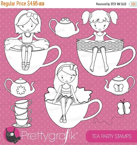 80% OFF SALE tea girls digital stamp commercial use, vector graphics, digital stamp, digital images - DS515 Il_570xn