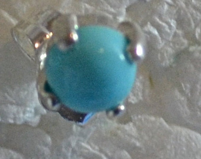 Turquoise Studs, 4mm Round Cabochon, Natural, Set in Sterling SilverE1133