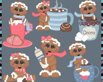 Cookies and Cocoa, Gingerbread, Holiday Gingers - Instant Download - Commercial Use Digital Clipart Elements Graphics Set