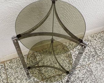 Two tier table French mid century glass and chrome end table drinks table sofa table side table table d'appoint mid century home decor