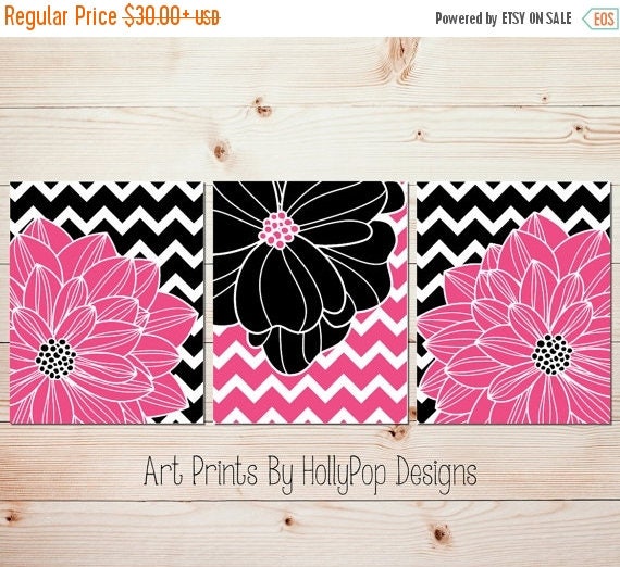 Hot Pink Black Wall Art Tween Bedroom Wall Decor Teen Girls