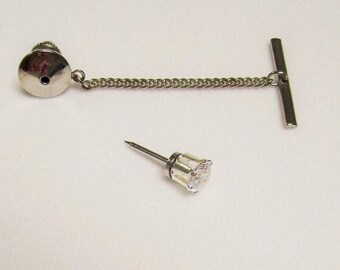 Tie Tack Clear Stone tie pin Sterling Silver setting, men's jewelry gift Faceted Gemstone Suit & Tie Accessories Wedding Groom Formal Wear