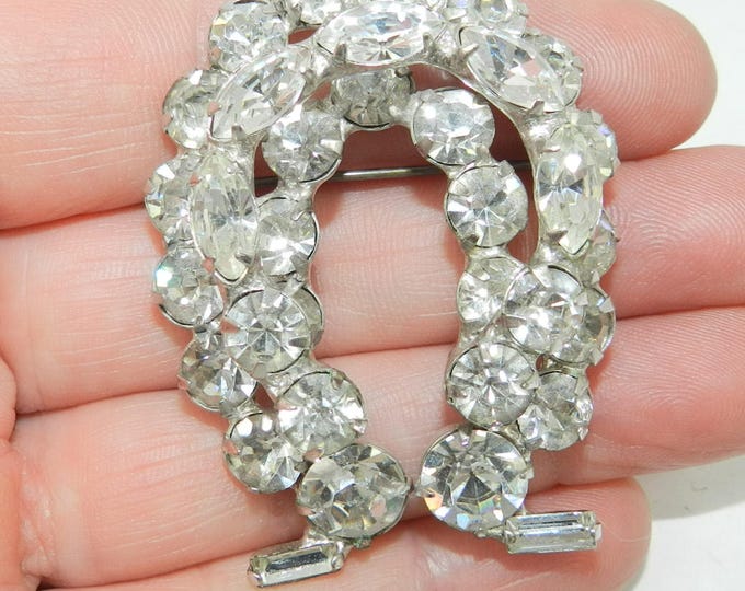 ANTIQUE Horseshoe Rhinestone Glass Brooch Pin, Large Vintage Crystal Pin, Jewelry Jewellery, Ladies Bridal Ball Prom Brooch, Gift