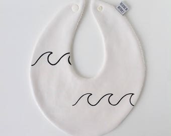 Little black & white bib with handprinted wave print