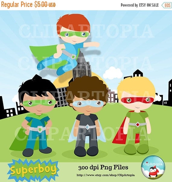 50% OFF SALE Super Hero Boy Digital Clipart Super boy Personal and Commercial Use/INSTANT Download Il_570xn