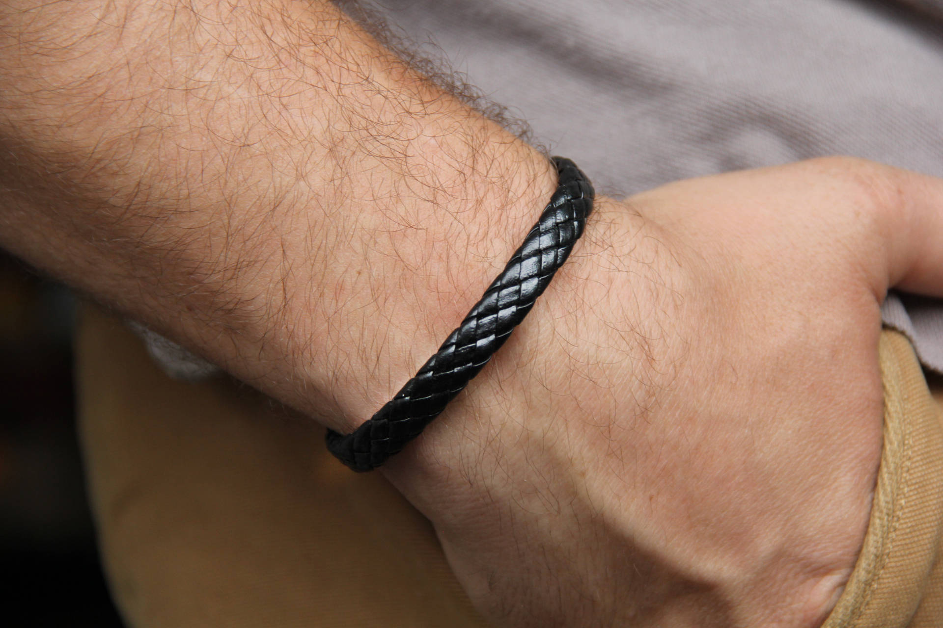 Jewelry Black Braided Leather Bracelet Men Bracelets Stainless