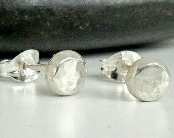 Silver Stud Earrings, recycled silver, small silver stud earrings, 4mm, 6mm or 8mm size earrings, hammered silver earrings handmade