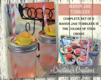 Mason Jar Tumblers, Mason Jar Sippy Cups, Mason Jar Drink Kits, 1/2 Pint Size Mason Jar Tumblers, Party Drinkware,