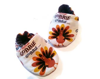 Thanksgiving Booties Turkey Soft Sole Shoes Gobble Til You Wobble Fall Orange Brown Lined Slipper Cotton Newborn Maternity Baby Shower Gift