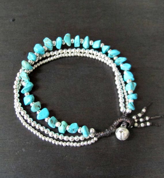 Stone Bracelet-Multi Strand Turquoise Chip Stone Bracelet with