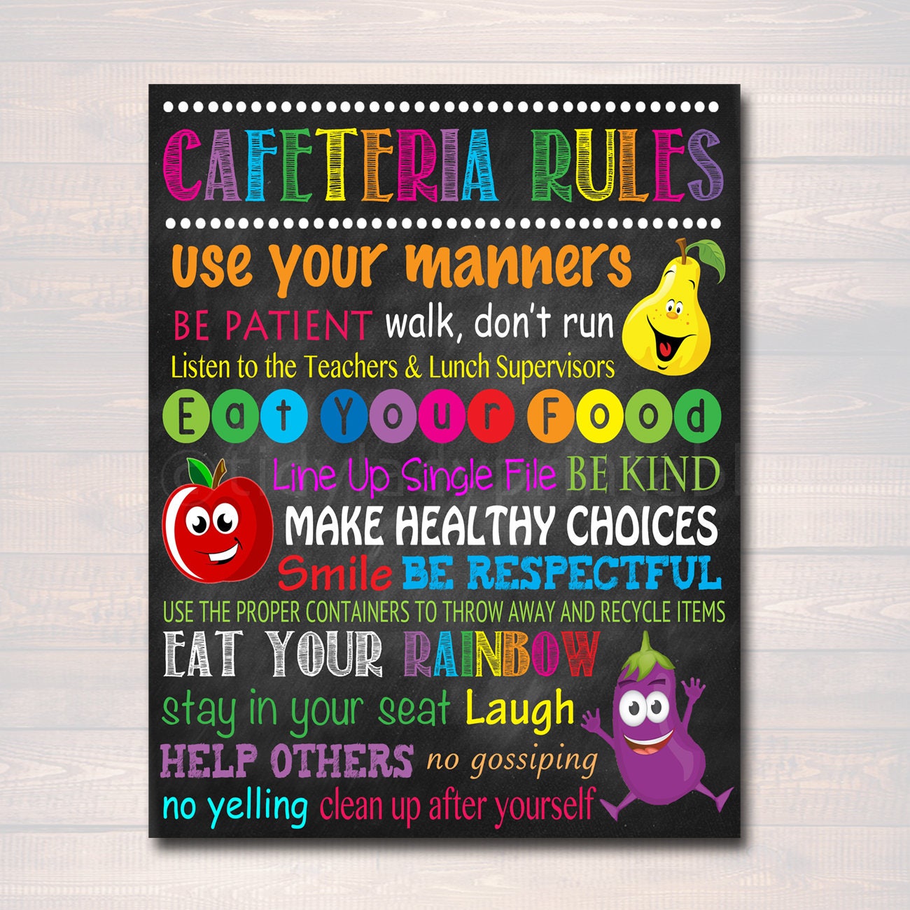 School Cafeteria Rules Poster PRINTABLE INSTANT DOWNLOAD
