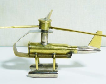 Paperweight Military Trench Art Helicopter Made from WW2 Shells Cartridges