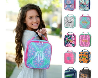 Personalized Monogrammed Girls Lunchbox Boys Lunch Bag Paisley Camo Shark Boho Floral Insulated Lunchbag Cooler Tote Bag Name Kids School