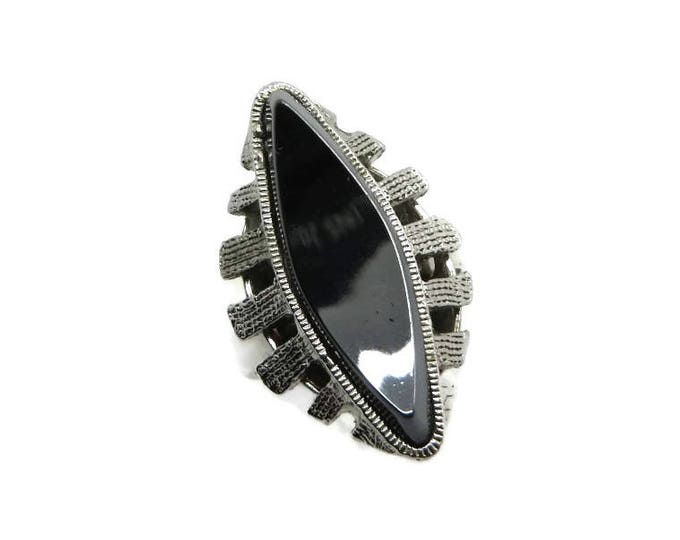 Whiting & Davis Hematite Ring, Vintage Black Glass Ring, Black Designer Ring, Silvertone Ring, Signed Whiting and Davis Jewelry, Size 6