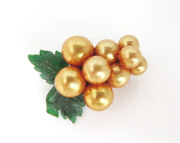 Art Deco Berries Brooch, Vintage Gold Berry Celluloid Pin, Perfect Gift, Gift Box
