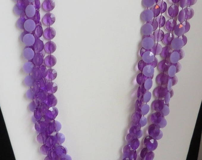 Purple Necklace, Bracelet Set | Vintage Triple Strand Beaded Necklace | Purple Bangle | Madmen Jewelry Set