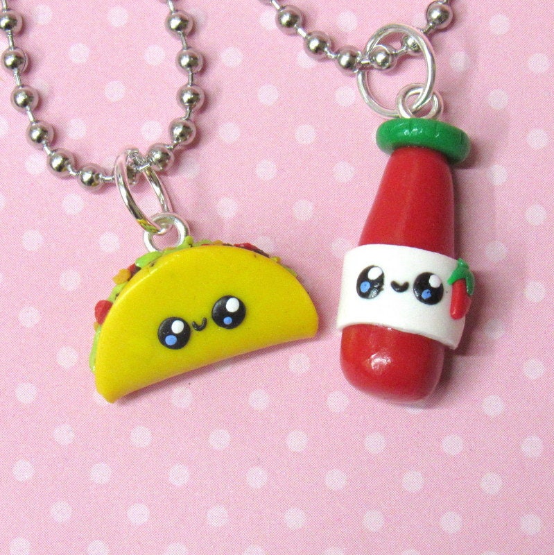 Friendship Necklaces Food Charm Taco and Hot Sauce Two 2