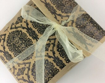 Paper bag travel or honeymoon journal - tea stained paper - keepsake file - collectors - ribbon closure - expandable pockets - handbound
