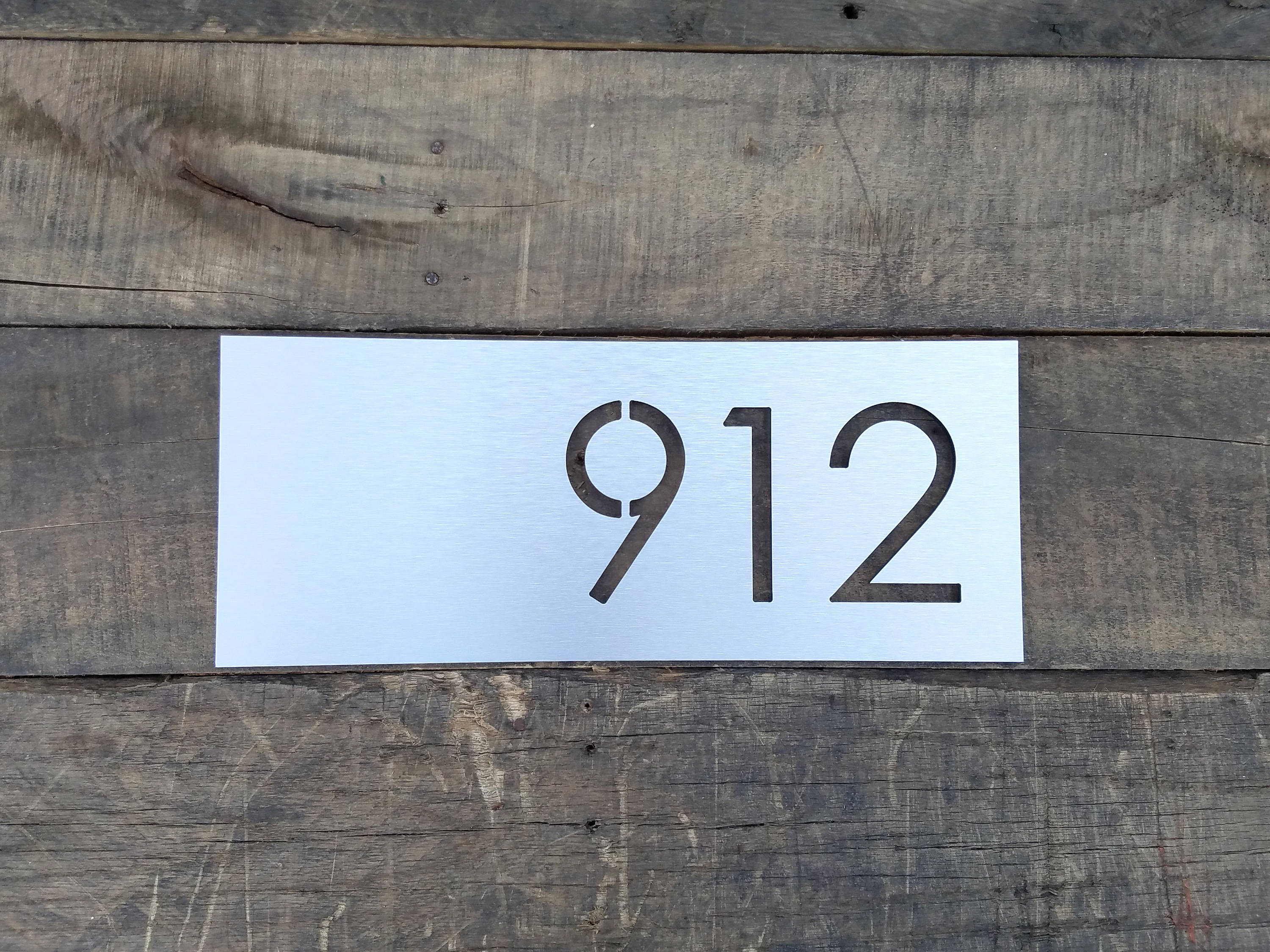 Address Plaque Modern House Numbers Brushed Metal Horizontal