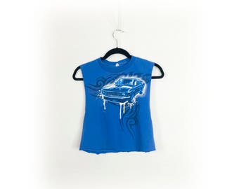 Cropped Muscle Car and Tribal Tattoo Muscle Tee