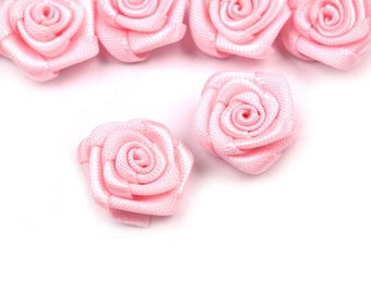 10 small pink flowers light pink satin 15 mm