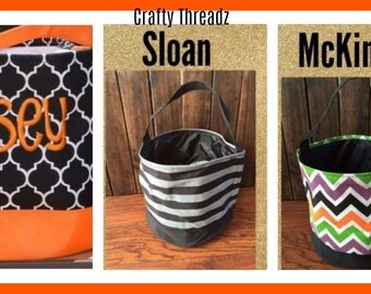 Monogrammed Halloween Buckets, Personalized Halloween Buckets,Trick or Treat Bags, Personalized Halloween Bag