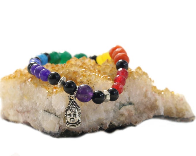 Agate Bracelet, Chakra Bracelet with Buddha Charm