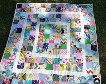 Scrap quilt , READY TO SHIP , Modern baby quilt ,mat for baby ,crib blanket ,modern quilt ,46 x 43 inch