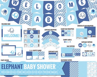 Elephant Baby Shower Centerpiece Sign Blue Elephant Baby
