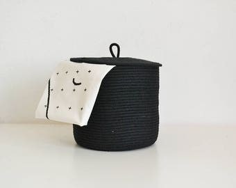 Storage basket, Rope basket, pot plant basket, Black basket, Lidded basket, Basket with lid, Scandinavian basket, Minimal design basket,