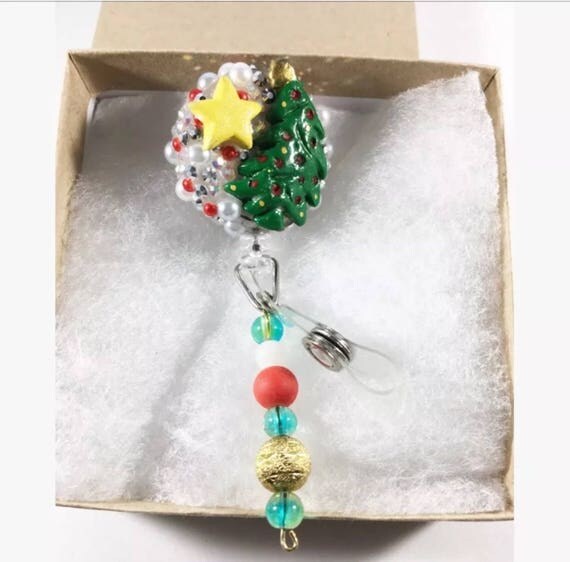 Christmas Tree badge reel. Gifts under 20. Bling reels. Clip