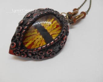 Black Dragon's Eye gold & black polymer clay jewelry pendant necklace charm handmade one of a kind