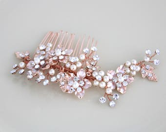 Rose Gold hair comb, Bridal hair comb, Rose gold headpiece, Wedding headpiece, Rose gold hair vine, Rhinestone hair comb, Crystal headpiece