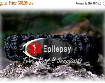 SALE Epilepsy Medical Alert Bracelet, Paracord Bracelet, Survival Bracelet with Laser Engraved Stainless Steel Tag, Waterproof