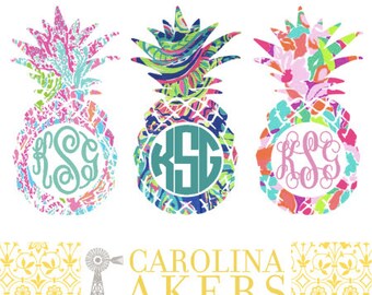 Monogrammed Pineapple Decal - Pineapple Monogram - Car Decal - Car Sticker - Yeti Decal - Yeti Sticker - Tumbler Decal - Tumbler Sticker